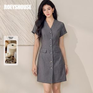 Roey s house | Elegant V-Neck Solid Color Summer Dress