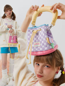 Lola Design Cute Bucket Bag Small Crossbody Japanese Style Womens Bag Student Sweet Girls Mini Handbag Fabric Magnetic Buckle