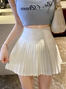GUZILIAN | Sweet A-Line Mini Skirt High Waist Pleated Half-length Womens Summer Pure Desire JK Skirt Slimming Short Skirts
