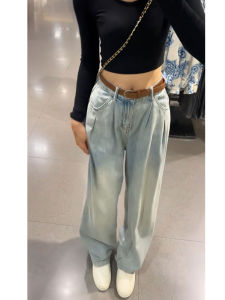 Quần Jeans Chân Rộng Thắt Dây Cao Phù Hợp Nữ Kiểu Dáng Rơi Xõa
