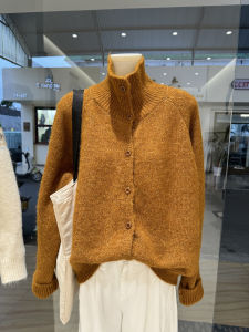 Womens Stand Collar Knitted Sweater Coat Loose Fit Soft Cozy Autumn Winter Fashion Single Button Cardigan Warm Thermal Long Sleeve