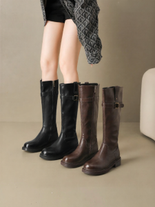 Josiny | Retro British Style Slenderizing Long Boots For Women Brown
