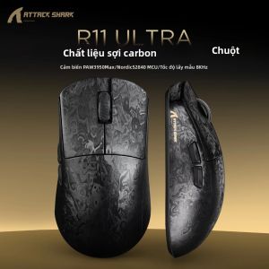 ATTACK SHARK | Chuột Chơi Game Không Dây Attack Shark R11 ULTRA 8K PAW3950MAX 49g Siêu Nhẹ Sợi Carbon Ba Chế Độ Kết Nối: Có Dây/không dây/Bluetooth