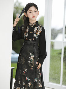 Summer Short Thin Jacquard Girls Cheongsam Set Childrens Hanfu Style Tang Suit Butterfly Dance QingZhi Brand Polyester Fiber