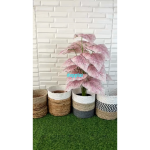 Pohon Artificial Tanaman Hias Calladium Pink Full X18 Semilatex Cover Pot Seagrass Hiasan Dekorasi Rumah Aesthetic