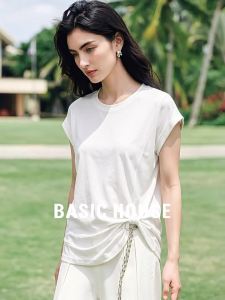 Basic House | Round Neck Flying Sleeves White Summer Twisted Design Tee