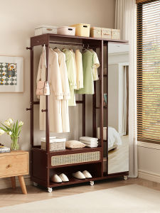 CHUJUN | Multi-functional Foldable Standing Mirror with Coat Hanger and Storage Rack