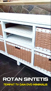 Lemari Rak Rotan Sintetis 5 Laci Buffet Bufet Meja TV 43 inci Ruang Tamu Minimalis Murah Terbaru