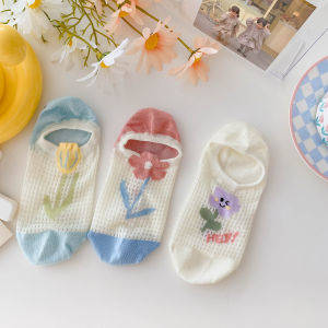 Summer Thin Cotton Silicone Anti-slip Breathable Cute Invisible Short Socks for Women Tulip Boat Socks Sweet Style Home Clothes
