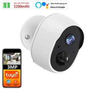 Camera Giám Sát Ngoài Trời WiFi Chạy Pin 3MP Tuya Smart Life Với Tính Năng Phát Hiện Chuyển Động PIR Và Tầm Nhìn Ban Đêm Hoạt Động Với Alexa Và Google