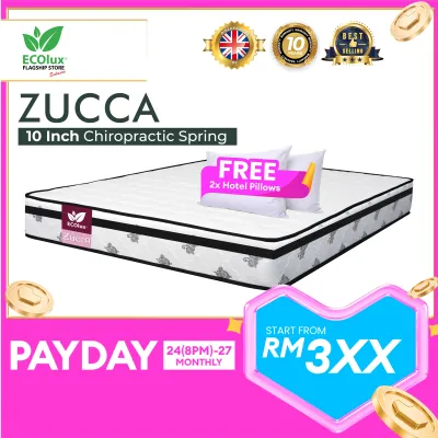 ECOlux -UPGRADED Zucca 10 / 12 Inch | Chiropractic Spring System | Best SELLING Mattress | Tilam