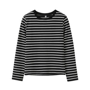 Womens Slim Fit Long Sleeve T-Shirt Pure Cotton Thickened round Neck Base Shirt Classic Striped Inner Wear Spring Autumn Top