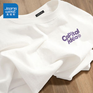 Jeanswest Mens Short Sleeve T-Shirt Pure Cotton Breathable round Neck Sporty American Style Summer Top Loose Fit Youth Trend