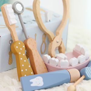 Wooden Childrens Little Doctor Plays Dentist Oral Dental Set Nurse Toy Baby Learns to Brush Teeth and Play Home