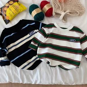 2025 autumn Children Clothes Girls Long Sleeves Bottoming Shirts Cool Boys Stripe Cotton T-shirt Teen Loose Casual 2-7y Kids Top