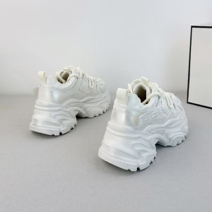 Womens Thick Bottom Dad Shoes Spring New Style Casual Sports Leather round Toe Platform Heightening Shoes Comfortable Walking