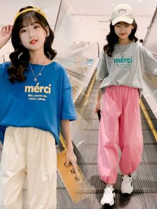 Girls Cotton T-Shirt Short Sleeve Loose Summer Style Childrens Clothing Casual round Neck Print Top for Ages 2-14