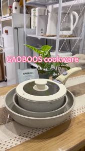 Gaoboos high-quality 3/4pcs cookware set Gold Maifan stone water-based coating 30cm wok 26cm& 20cm frying pan 18cm milk pot Easy Clean Fits for induction Cooker