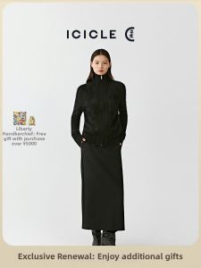 ICICLE | Thick Elastic Wool Roman Fabric Winter Knee Length Skirt