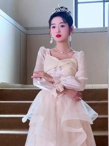 DINNER DRSES High-End New Champagne Colour Princess dress Womens Elegant Puffy Dress 香槟色晚宴礼服轻奢公主裙