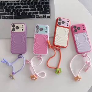 Case For iPhone 18 Pro Max 17 16 15 14 Pro Cute Wave Star Bead Wrist Lanyard Soft TPU Shockproof Contrast Color Magnetic Cover
