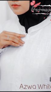 Gamis hermosa motif azwa bahan wolfis embos putih-gamis putih manasik haji-gamis putih umroh syari