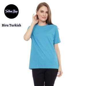 Kaos Polos Wanita Oneck Lengan Pendek Bahan Katun Combed 30s Warna Biru Turkish
