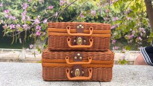 E-Morah SO033 Vintage Rattan Woven Storage Case Makeup Holder Suitcase Sundries Organizer Box Gift Box Kotak Hantaran Kahwin Nikah Kahwin