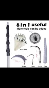 KEELAT 6m/5m/4m High Pruning Branch Shears Saw Kelapa Fruit Picker Tool Include Sickle Hook Bag Tooth Saw Can DIY Cutter