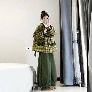 XUECAIQI | Versatile Laid-back Style Two-piece Set Grid Jacket and Trousers