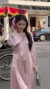 Áo Dài Cách Tân Tâm Giao Cổ Đính Đá Dáng Xuông Cổ Tròn đính ngọc trẻ trung sang trọng - Áo Dài Nàng Mây