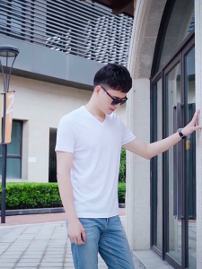 Plain V Neck T-shirt Short Sleeve Round Neck White Black Cotton T-Shirt (S M L XL XXL)