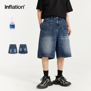 INFLATION brand Mens Youth Personality Front Pocket Retro Denim Shorts 2024 Spring/Summer New Product Trendy Brand Street Personality Straight Short