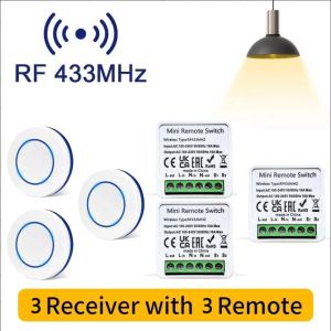 Szaoju 433HMz Wireless Round Button Remote Mini Receiver 110V 220V 240V RF Safey Switch Module 2200W Fr Home LED Lamp Bulb