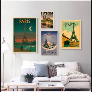 BILIBILI | Europe Travel to France Paris Canvas Painting Vintage Wall Pictures Kraft Posters Coated Wall Stickers Home Decoration Gift