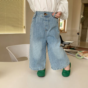 Quần Jeans Denim Ống Thẳng Cho Bé Gái Mùa Xuân Thu Quần Ống Rộng Cạp Trung Quần Dài Thường Ngày Quần Áo Trẻ Em Quần Áo Trẻ Em