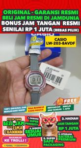 CASIO ORIGINAL - CASIO LW-203-8A - WOMEN - Grey Pink - Strap Resin - Jam dunia JD17ST # Jam Tangan Wanita Cewek Anti Air Digital Analog + CASIO LW 203 8A LW-203 203 LW203 LW-203-8A $ WR5 STR KC7