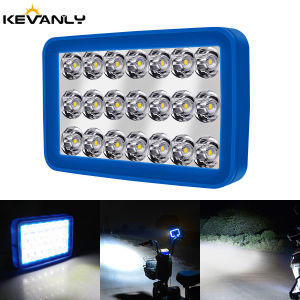 KEVANLY | Blue Frame Motorcycle LED Spotlight 21SMD Square Shaped 6000K White Strobe Light Motorcycle Auxiliary Headlight DRL Drivng Lamp
