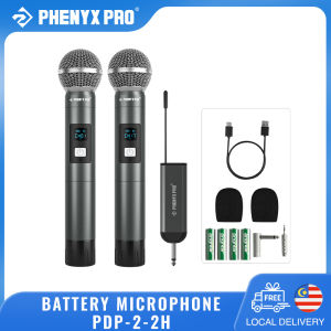 Phenyx Pro PDP-2 Dual Channel Digital Portable Wireless Microphone UHF Recording Karaoke DJ Mic Professional Handheld Mic for Church Work Stage Wedding