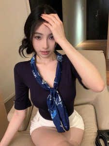 Áo Thun Cổ Chữ V Tay Ngắn Phong Cách Hàn Quốc Thanh Lịch Có Khăn Choàng Đi Làm Chất Liệu Polyester Mùa Hè Áo Thun Nữ