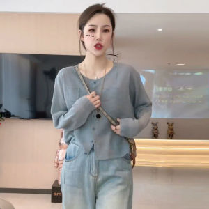 เสื้อคาร์ดิแกนถักแขนยาวหลวมๆ บางๆ สำหรับผู้หญิงในฤดูร้อนปี 2025 สไตล์เกาหลี เสื้อคลุมกันแดด ทรงเข้ารูป ปกติ