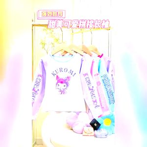 Sanrio Melody Kuromi Stitching Color Long-sleeved T-shirt Cinnamoroll ELSA Princess Children Cotton Student Costume Cosplay Party Costume Girl Pullover Top