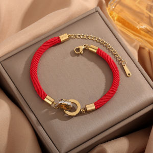 BESFOME Red Rope Blessing K Gold Titanium Steel Bracelet Small Waist Roman Numerals Lucky Bracelet Women Jewelry