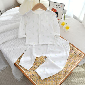 Baby Summer Thin Cotton Pajamas Set Long Sleeve No Seam Breathable Comfortable Air Conditioning Suit Soft Pure Cotton A-Class