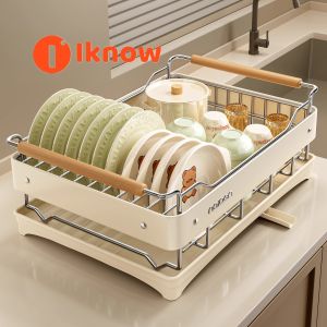 I know Kitchen Dish Rack with Drain Tray - Multi-Functional Stainless Steel & Plastic Drying Organizer for Plates Bowls and Cups - Ideal for Countertop Use