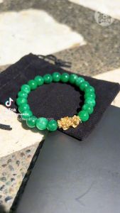 2Pcs Emeral Green Piyao with 14k Thailand Gold with box