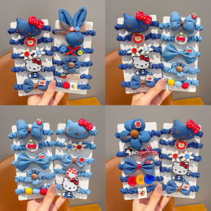 Childrens Cartoon Hair Ties Jeans KT Cat Hair Bands Girls Cute Hair Accessories Non-Damaging Versatile Hair Ropes