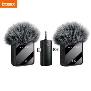 Basix | Mini Wireless Lavalier Microphone for iPhone Android with Noise Cancellation Portable Wireless Mic for Video Recording Interview