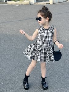 French Style Plaid Vest Dress Baby Princess Skirt Summer Childrens Clothing Girls Dresses Plaid Vest Skirt Small Fragrance Style