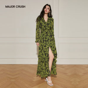 Elegant Green Floral Print Dress